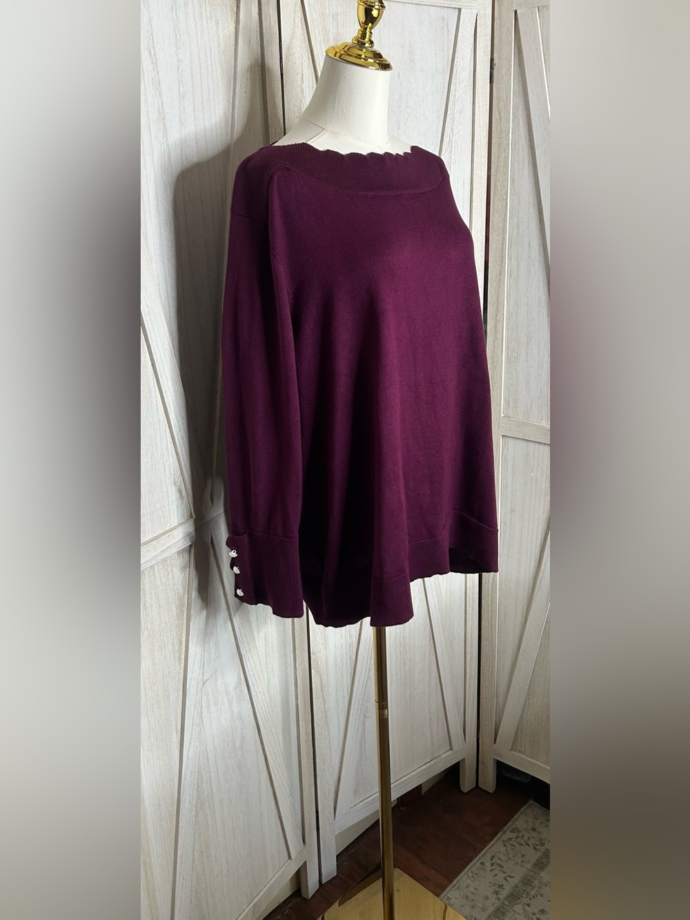 Cable & Gauge Scalloped Coquette Crewneck Sweater Moody Romantic Sz 3X Autumn - Picture 4 of 10